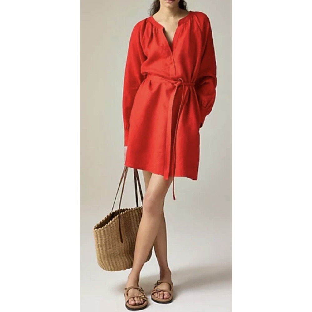 J Crew Cabana Dress in Red Linen Size Small Tall Worn Once